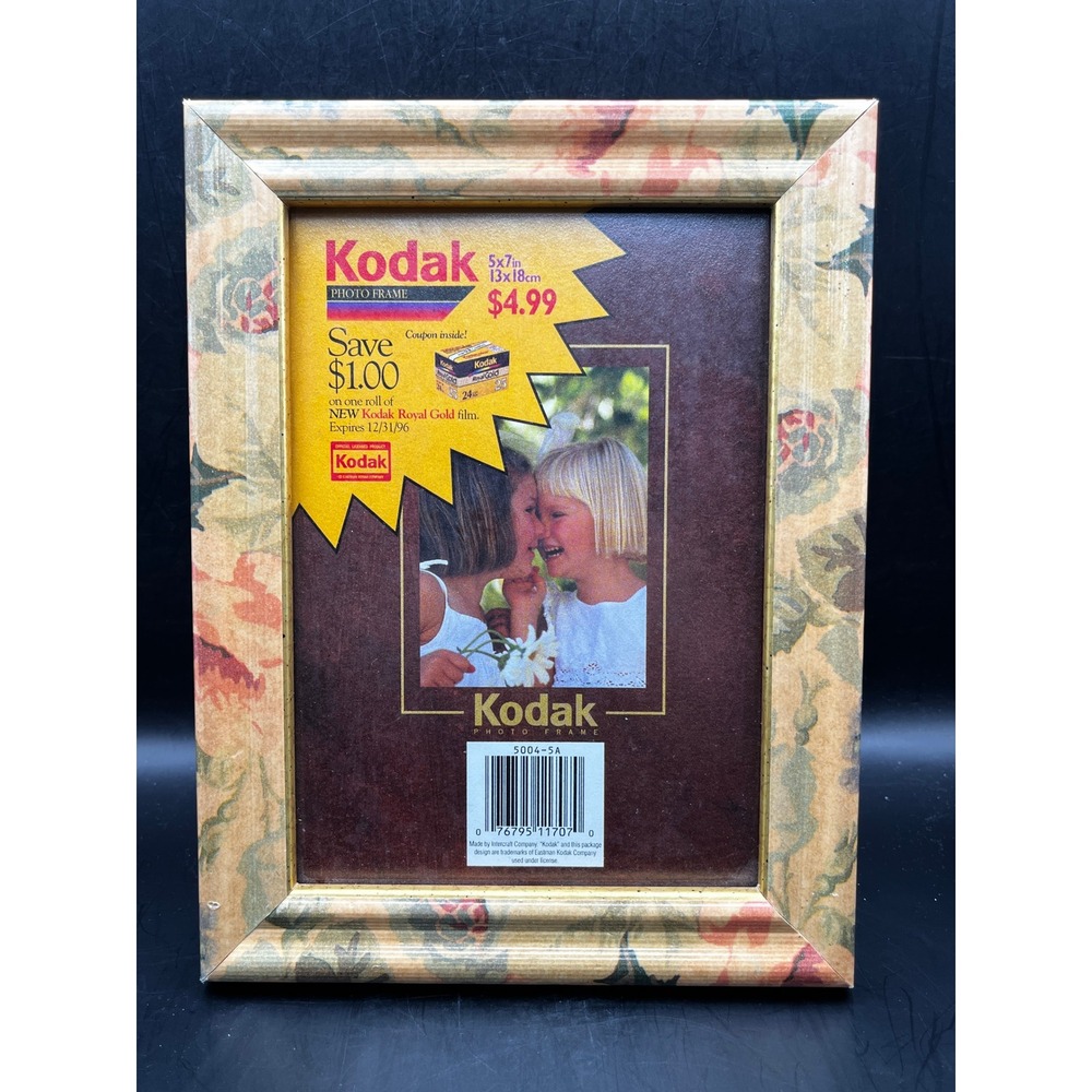 VTG‎ 80s-90s Kodak Wood Floral Photo Picture Frame-Can Stand Or Hang- 5x7 Photo